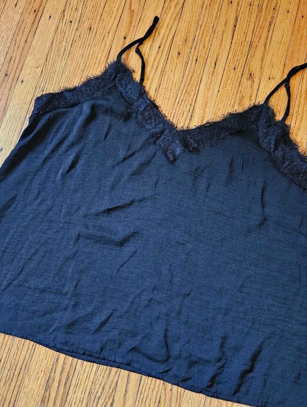 BP. Black Satin Lace Trim Cami Tank Top Women’s 1X Y2K Lingerie Style